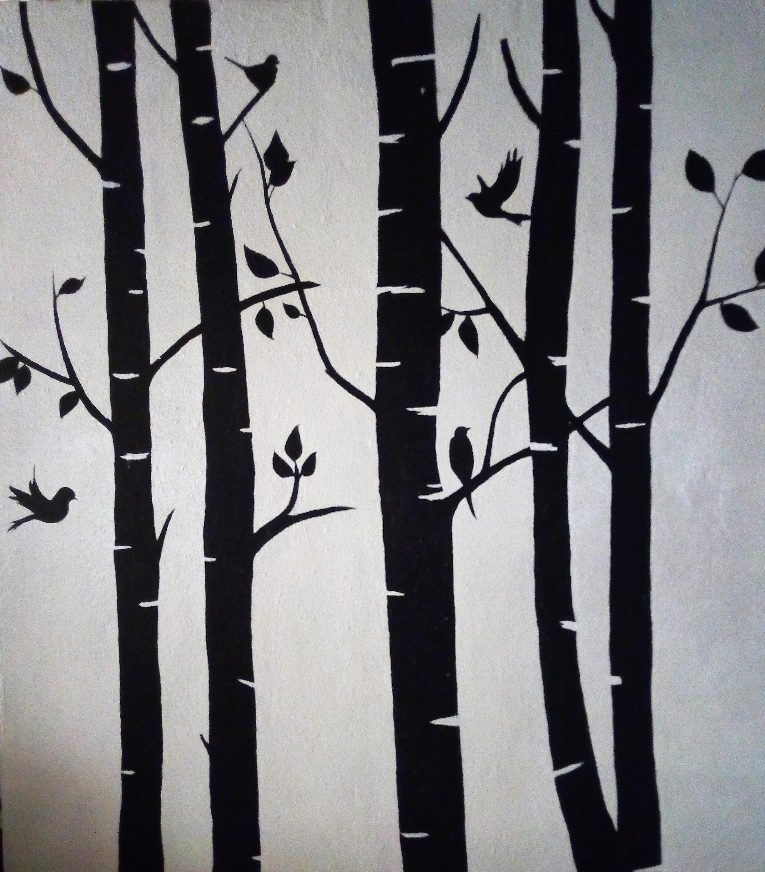 birds and trees painting with gouache on wall